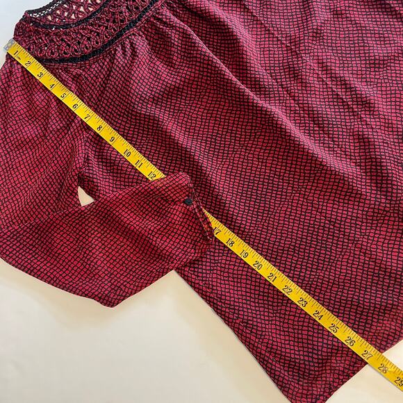 Coldwater Creek Celebration Blouse Womens XL Red & Black Checked Print Flowy Top - Picture 7 of 7